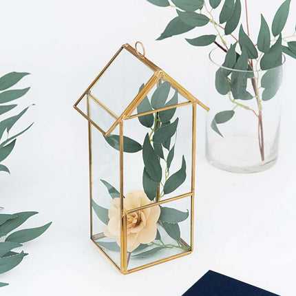 AliKopy Glass Terrarium Hanging Lantern - Gold Metal Design, 11" for A