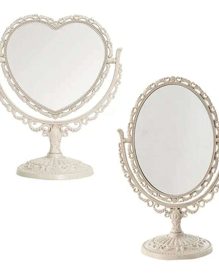 Vintage Nordic Heart-Shaped Acrylic Double-Sided Rotatable Makeup Mirror