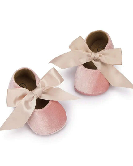 Adorable Baby Girl Crib Shoes with Butterfly Knot - Non-slip Soft Cotton Rubber First Walkers