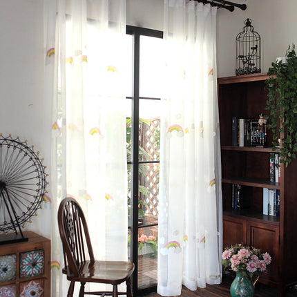 Peekaboo Studio Pastoral Embroidery Rainbow Cotton Gauze Curtain - Lig