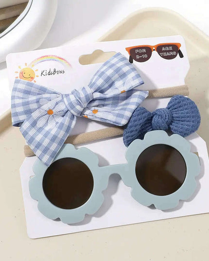 3Pcs/Set Newborn Print Bowknot Headbands and Cute Round Sunglasses