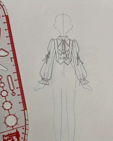 Clear Fashion Illustration Ruler Set with Dress Form Templates for Student Design and BJD Doll Outfit Sketching