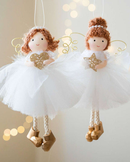 Christmas White Tulle Skirt Golden Wings Angel Girl Pendant