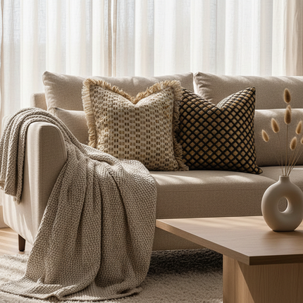 Woven Throw Pillows In Sofa Living Room