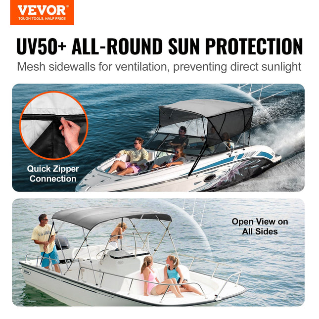 VEVOR 4 Bow Bimini Top Boat Cover with Detachable Sidewalls & Support