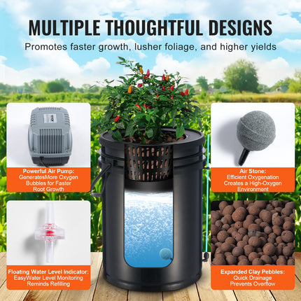 VEVOR Deep Water Culture Hydroponics System with 4 Buckets & Top Drip