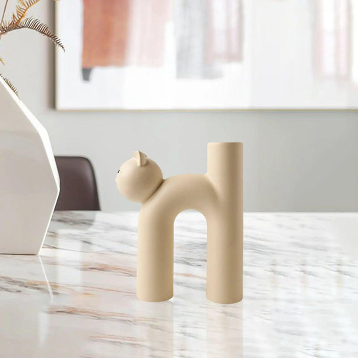 Nordic Matte Ceramic Cat Vase - Stylish Decor Piece for Home and Office