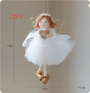 Christmas White Tulle Skirt Golden Wings Angel Girl Pendant