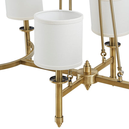 Room & Decor 6-Light Antique Gold Chandelier with Fabric Drum Shades