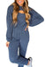 Blue Ribbed Hoodie and Pants Set with Hollow-out Design