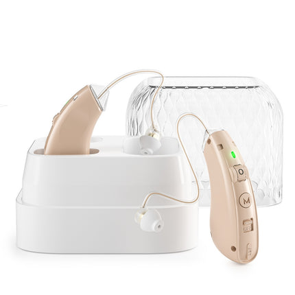 Intelligent Noise Reduction Hearing Aid — 12hr, USB, Silver & Skin Tone | Très Elite