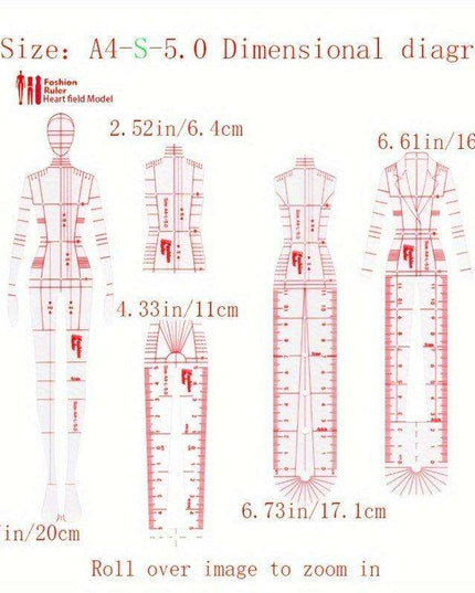 Fashion Designer's Acrylic Sketch Ruler - Ultimate Guide for Human Figure and Garment Designs