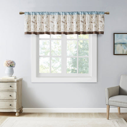 Room and Decor Embroidered Blue Window Valance, 50x18", Polyester Fabr