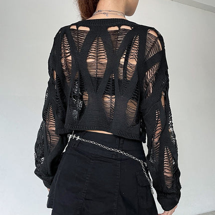 Peekaboo Studio Ripped Dark Hollow Long Sleeve - Stylish & Comfortable