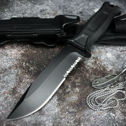Survival Infantry Straight Knife — Outdoor Tactical Knife with Sheath and Magnesium Rod
