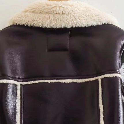 Women's Cropped Biker-Style Jacket with Cream Trim