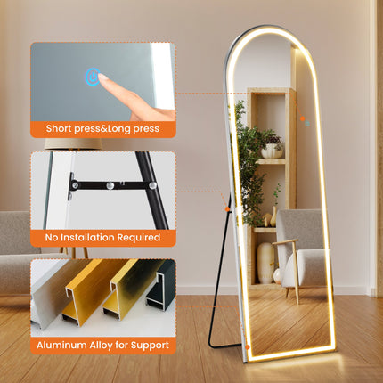 Room & Decor 63" LED Lighted Floor Mirror - 3 Color Options, Stand Inc