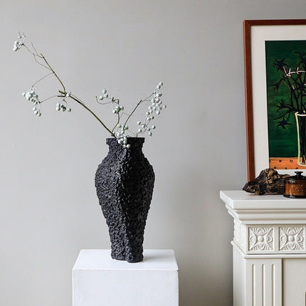 Wabi Sabi Matte Black Ceramic Vase Handmade Flower Vase Decoration