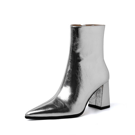Pointed Toe Chunky Heel Retro Ankle Boots