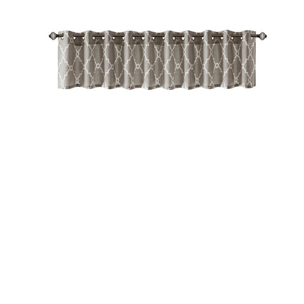 Room & Decor Fretwork Print Grommet Top Valance, Grey White, 50x18