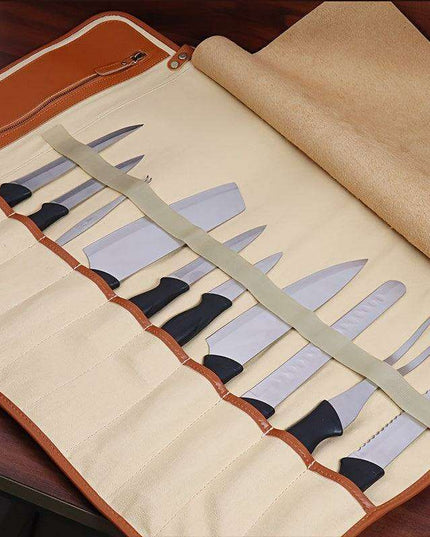 Stylish Faux Leather Knife Organizer - Portable and Wall-Mountable Culinary Storage Solution