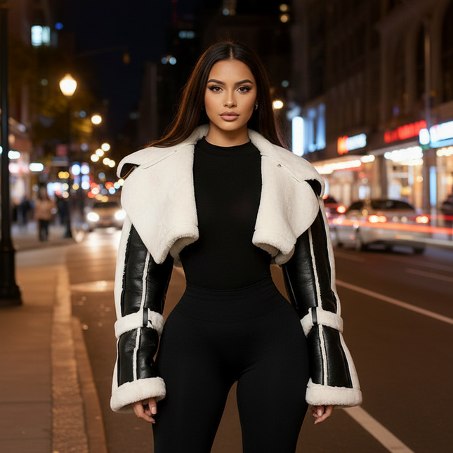 Women's PU Leather & Fur-Trim Short Jacket – Street Style Colorblock Design Sport Jackets leather-and-fur-trim-short-jacket-for-women Clothing, Shoes & Jewelry › Women › Clothing › Coats, Jackets & Vests › Leather & Faux Leather Jackets