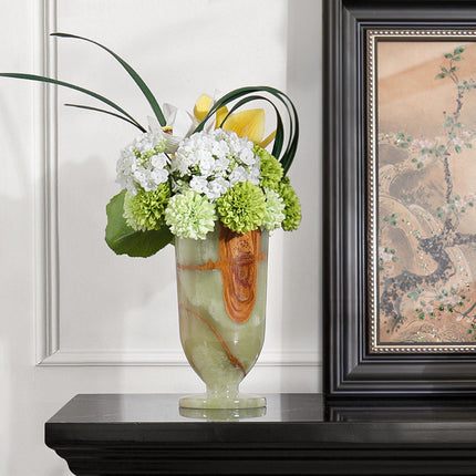Marble Vase With Ancient Qing Jade Design In New Chinese Style Living Room Decor