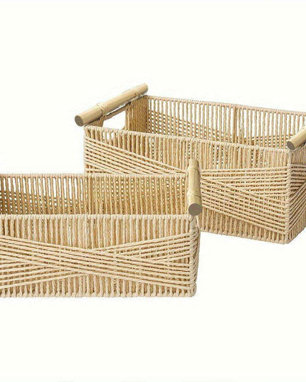 Charming Oversized Wicker Storage Basket with Comfortable Handles - Stylish Open Top Organizer for Any Room