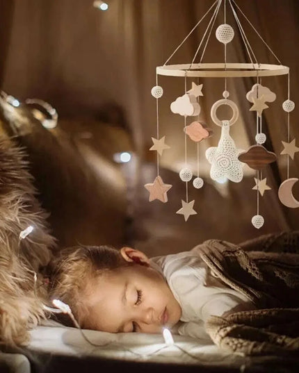 Wooden Musical Baby Rattle Mobile with Crib Bell for Newborns – Infant Hanging Toy Holder for 0-24 Months