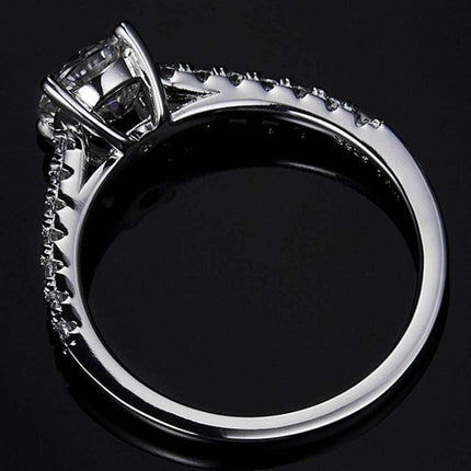 Elegant 1 Carat Lab-Created Diamond Sterling Silver Ring with Dazzling Zircon Accents - Timeless Sophistication