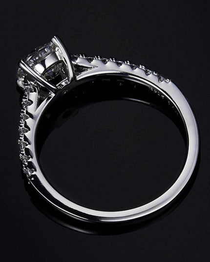 Elegant 1 Carat Lab-Created Diamond Sterling Silver Ring with Dazzling Zircon Accents - Timeless Sophistication