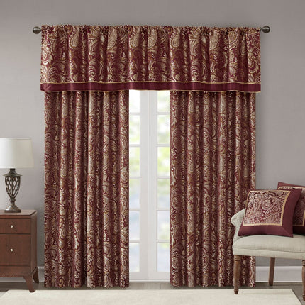 Room & Decor Jacquard Window Valance, 50x18", Burgundy, Polyester