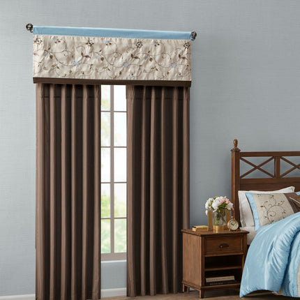 Room and Decor Embroidered Blue Window Valance, 50x18", Polyester Fabr