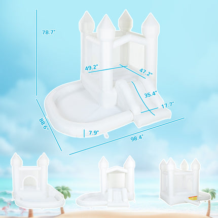 Peekaboo Studio 3-in-1 White Castle Bounce House with Slide & Ball Pit