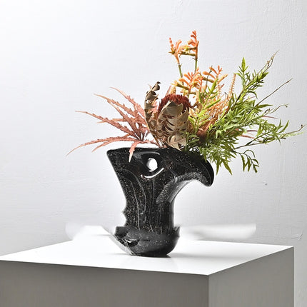 Bird Shaped Hollow Black Glass Vase Handmade Minimalist Modern Decor