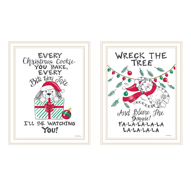 Deb Strain 2-Piece Cat & Dog Christmas Wall Art Set - Framed Decor