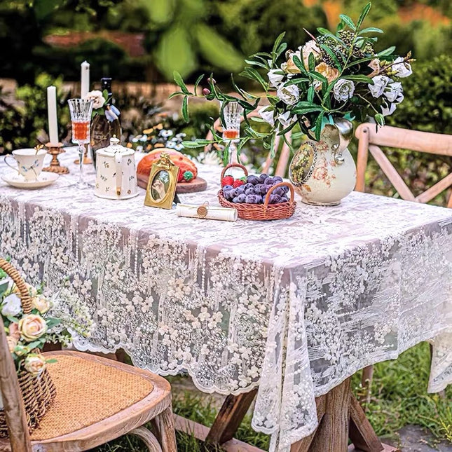 Peekaboo Studio Lace Organza Tablecloth with High-Grade Embroidery