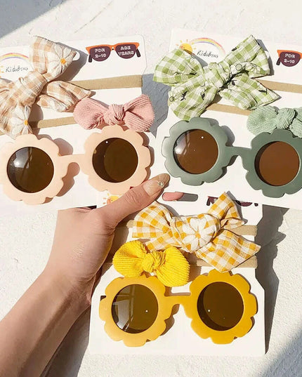 3Pcs/Set Newborn Print Bowknot Headbands and Cute Round Sunglasses
