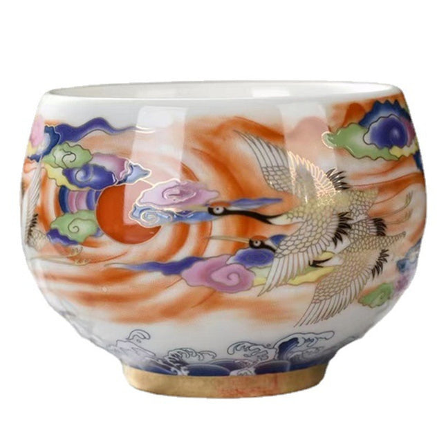 White Porcelain Single-cup Teacup Teacup High-grade Crane And Mutton F