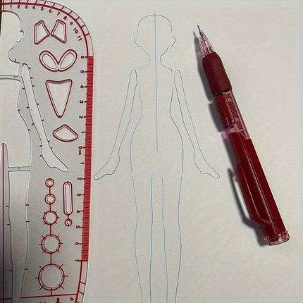 Clear Fashion Illustration Ruler Set with Dress Form Templates for Student Design and BJD Doll Outfit Sketching