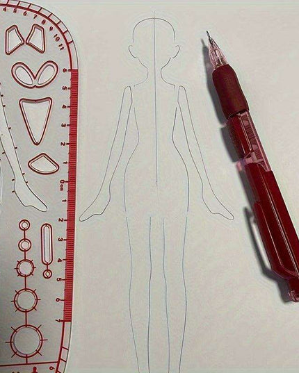 Clear Fashion Illustration Ruler Set with Dress Form Templates for Student Design and BJD Doll Outfit Sketching