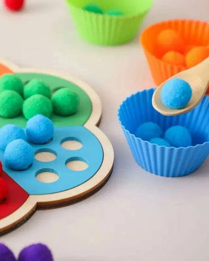 Rainbow Woodland Montessori Educational Toy - Wood & Wool Learning Board