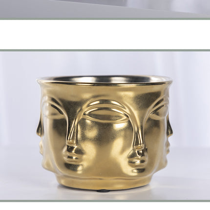 Electroplating Ceramic Vase Decorative Flower Pot With Art Face Design
