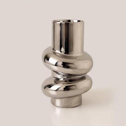Donut Shaped Ceramic Vase Silver Plated Mirror Finish Elegant Home Decor