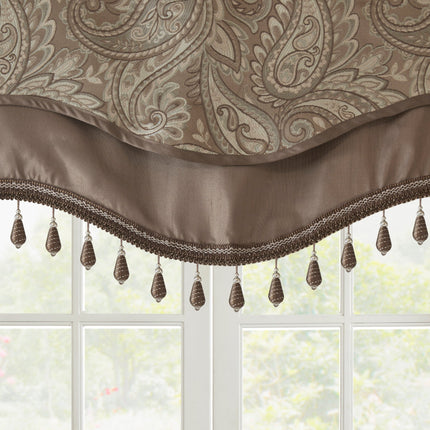 Room & Decor Jacquard Window Valance with Beads, 50x18", Blue/Brown