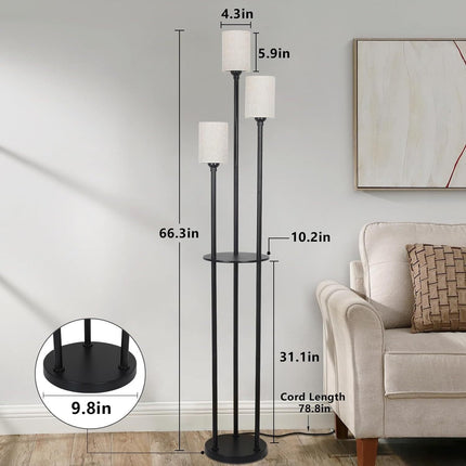 Room and Decor Modern 3-Light Floor Lamp with Shelves & Foot Switch