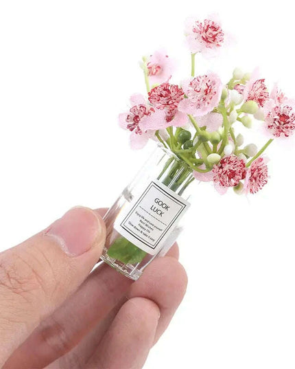 Hanging Mini Glass Vase Wind Chimes with Mini Flower Decor for Home and Dollhouse