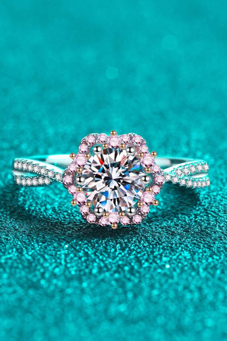 Elegant Floral Moissanite Crisscross Ring with Lab-Diamond Accent
