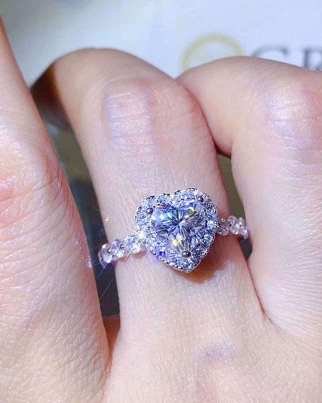 Heart's Desire: Platinum-Plated Moissanite Elegance Ring with Sparkling Zircon Accents