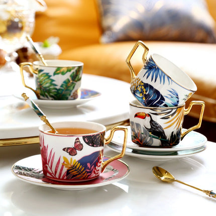Jungle Ceramic European Light Luxury Hand Painted Cup And Saucer Suit